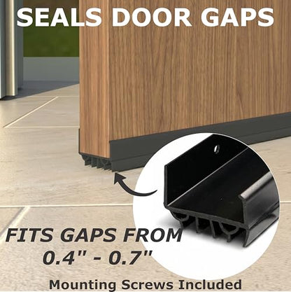 Door Sweep for Bottom of Door, Exterior Door Seal 36”, Fits Standard 1-3/4” Doors, Adjustable Fit, Blocks Draft, Noise, Dust & Bugs, Heavy Duty uPVC, Easy Install with Screws (2, Black)