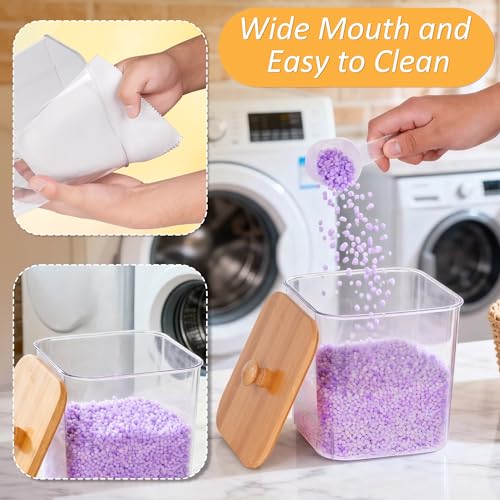 efluky 3 Pack Laundry Pods Container & Dryer Sheet Holder Set,Clear Laundry Room Organization Containers with Bamboo Lids and Labels,Laundry Pods Holder for Scent Booster,Powder,Pod