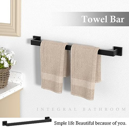 10-Pieces Matte Black Bathroom Accessories Set 23.6 Inch Towel Bar Set. | SUS 304 Stainless Steel Bathroom Hardware Set Towel Racks for Bathroom, Robe Towel Hooks, Toilet Paper Holder Wall Mounted.