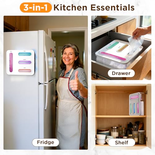 Bag Organizer for Drawer + Fridge, Magnetic Kitche... (Clear)