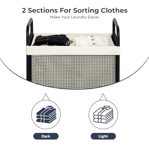 Laundry Hamper 2 Section, 100L Rolling Laundry Sorter Cart with Removable and Washable Liner Bag, Clothes Hamper with Wheels and Metal Handle for Laundry Room and Bedroom