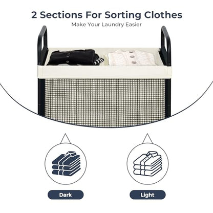 Laundry Hamper 2 Section, 100L Rolling Laundry Sorter Cart with Removable and Washable Liner Bag, Clothes Hamper with Wheels and Metal Handle for Laundry Room and Bedroom