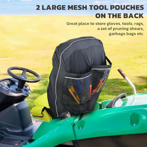Riding Lawn Mower Seat Cover 600D Non Slip Tractor Seat Cover with Padded | Seat Covers Universal Fits for John Deere, Craftsman, Cub Cadet, Kubota, Troy Bilt and More, Padded Cushion, Non Slip Rubber