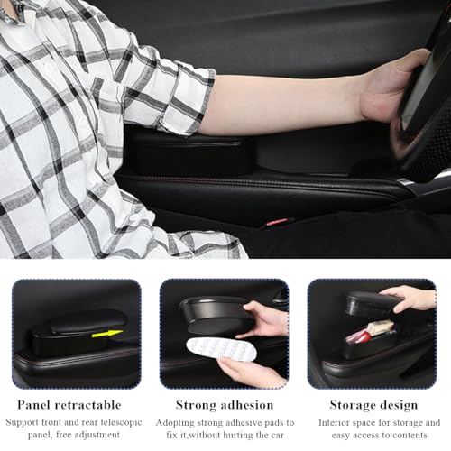 Yourkar Car Armrest Support Cover, Left Side Door Armrest Cushion Pad Extender with Storage Box, Anti-Slip & Waterproof Leather Driver Left Arm Rest Storage Cover, Car Accessories (Black, Style 1)