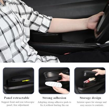 Yourkar Car Armrest Support Cover, Left Side Door Armrest Cushion Pad Extender with Storage Box, Anti-Slip & Waterproof Leather Driver Left Arm Rest Storage Cover, Car Accessories (Black, Style 1)