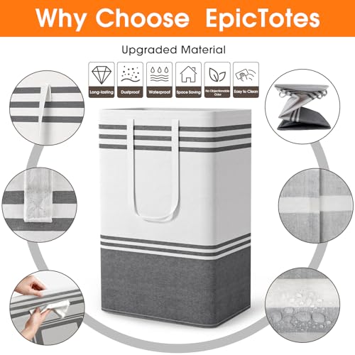 2 Pack Large Home Laundry Basket, Laundry Hamper, Freestanding Waterproof Dirty Clothes Bag, Tall Clothes Hamper - Extended & Reinforced Handles for College Dorm, Family (Light Grey/88L)