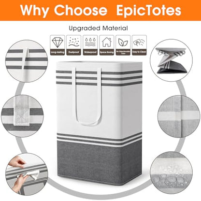 2 Pack Large Home Laundry Basket, Laundry Hamper, Freestanding Waterproof Dirty Clothes Bag, Tall Clothes Hamper - Extended & Reinforced Handles for College Dorm, Family (Light Grey/88L)