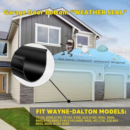 for Wayne Dalton Garage Door Bottom Weather Seal 154448 Fit 18 FT Wide Door | Round Bead Garage Doors Bottom's Weather Stripping Replacement Part (18 Feet)