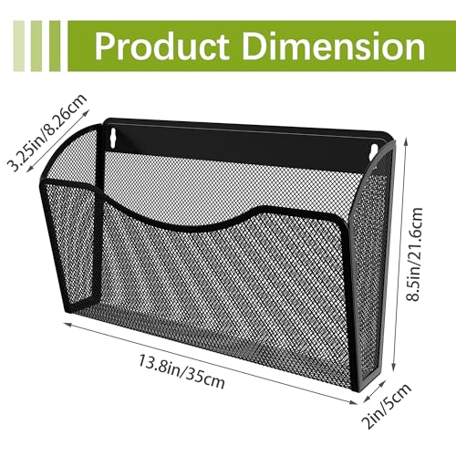 EasyPAG Wall File Organizer, Metal Mesh Hanging File Folder Holder for Letter/A4 Size Folders, Vertical Wall Mount Mail Sorter for Office Paperwork, Classroom, Black