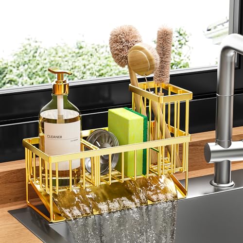 Gold Kitchen Sink Caddy Organzier with High Brush... (Gold | Stainless Steel)