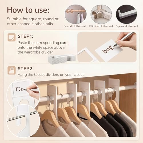 Leinuosen 25 Pack Clothing Rack Size Dividers with Labels, Large Rectangular Clothing Closet Dividers Plastic Size Label Hangers for Sorting Clothes Color, Brand (White)