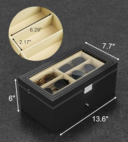 NEWLOOP Sunglasses Organizer Multiple Pairs of Glasses Display Case Sunglass Hard Shell Storage Box for Women Men 12/16 Slots