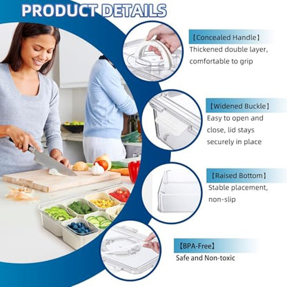 Pure Future 2-Pack Snackle Box Containers with Handles - Divided Serving Tray with Lids, 8 Compartments Charcuterie Box for Travel, Movie Nights & Parties (Hand Wash Only)