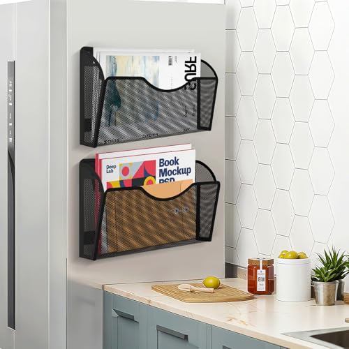Magnetic File Holder, Magnetic File Folder Holder, No Drilling Installation, Magnetic Mail Holder File Organizer for Whiteboard,Office,Refrigerator,File Cabinets,Classroom