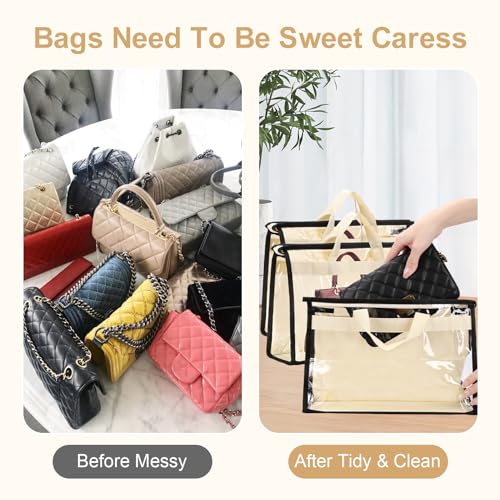 Dust Bags for Handbags,6 Pack Clear Handbag Storage Organizer,Purse Storage Bag with Zipper and Handle,Handbag Dust Bags for Closet Hanging Storage (6pcs L)