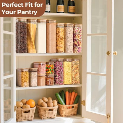 ComSaf Glass Storage Containers With Lids 2 Qt, Set of 3 Cereal Containers | Pantry Storage Container, Rectangle Jar, Glass Cereal Dispenser, Kitchen Canisters, Dry Food, Flour, Sugar, 64oz, BPA Free