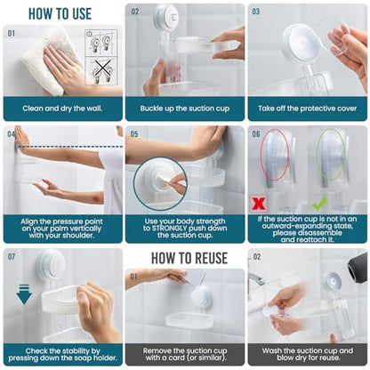 TAILI Soap Holder, Soap Dish for Shower Suction Cup, Bar Soap Holder, Clear | 2 Layer Removable Soap Holder Shower, Soap Tray for Shower Wall, Drill Free Sponge Holder, Bathroom & Kitchen, No drill