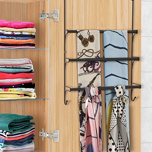 Auledio Adjustable Over the Door Triple Towel Rack with Hooks,Black