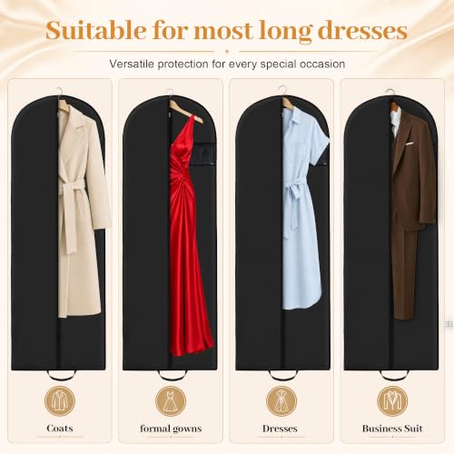 6-Pack 65” x 23” Garment Bags for Dresses and Gowns for Closet Storage | Hanging Clothes Cover with Handles for Travel, Waterproof, Dust-Proof