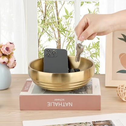 7.4 Inch Key Bowl for Entryway Table,Gold Decorative Bowl for Keys | Catch All Bowl Gold Decorative Bowl for Kitchen Counter, Coffee Table
