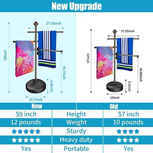 Pool Towel Rack Outdoor, 59" Aluminum Towel Holder with Wide Stable Base,6 Adjustable Bars, Pool Furniture,Rustproof Towel Drying Rack for Pool, Patio, Hot Tub,& Spa – Gray