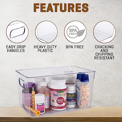 Clear Plastic Storage Bins, Perfect for Kitchen Organization or Pantry Organization and Storage, Laundry Room, Fridge, Freezer Organizer Plastic Storage Containers for Organizing, Cabinet Organizers