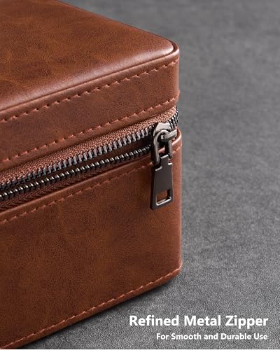 ProCase 2-Slot Watch Travel Case for Men, Portable Watch Holder -Brown | PU Leather, Compact Small Travel Carrying Box, Storage Case for Luxury Watches & Smartwatches with Jewelry Compartment