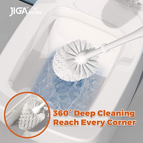 JIGA Toilet Bowl Brush and Holder, White, 3 Pack | Stiff Bristles, with Caddy, Deep Cleaning, Scrubber, Bathroom Accessories