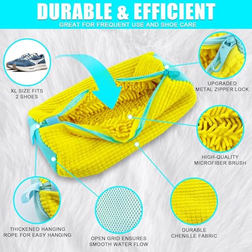2 Pack Shoe Washing Machine Bag, Reusable Sneaker Laundry Bag for Washer & Dryer, Shoe Wash Bag with Soft Chenille Microfiber for Running, Tennis & Canvas Shoes