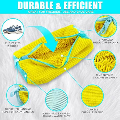 2 Pack Shoe Washing Machine Bag, Reusable Sneaker Laundry Bag for Washer & Dryer, Shoe Wash Bag with Soft Chenille Microfiber for Running, Tennis & Canvas Shoes