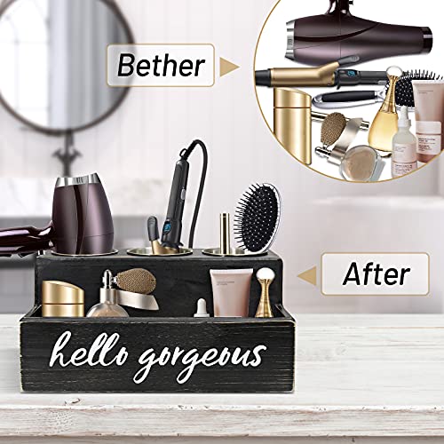 Unistyle Hair Blow Dryer Holder Black Curling Iron Holder Countertop, Hair Tools & Styling Supplies Organizer Flat ,Bathroom Counter Organizer for Accessories, Makeup, Toiletries Storage