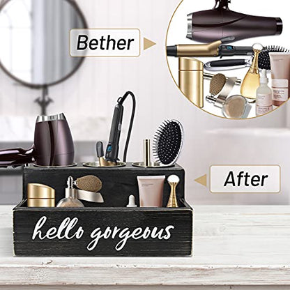 Unistyle Hair Blow Dryer Holder Black Curling Iron Holder Countertop, Hair Tools & Styling Supplies Organizer Flat ,Bathroom Counter Organizer for Accessories, Makeup, Toiletries Storage