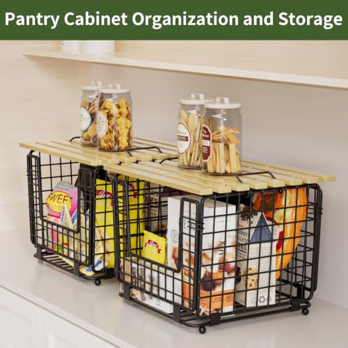 2 Pack Stackable Potato Onion Bins, Pantry Organizers and Storage | Wire Basket with Breathable Design for Garlic Fruits Vegetables Storage, Kitchen Counter Organizer