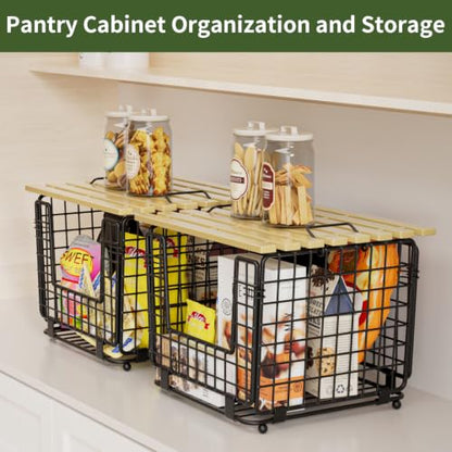2 Pack Stackable Potato Onion Bins, Pantry Organizers and Storage | Wire Basket with Breathable Design for Garlic Fruits Vegetables Storage, Kitchen Counter Organizer