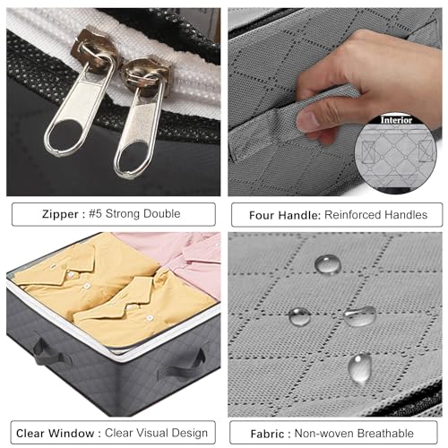 4 Pack Under Bed Storage, 90L Collapsible Closet Containers Organizers and Under Bed Storage Bins, Underbed Storage Bags for Wrapping Paper, Blanket, Towels, Clothes, Comforter, Sweaters, Linen Sheet