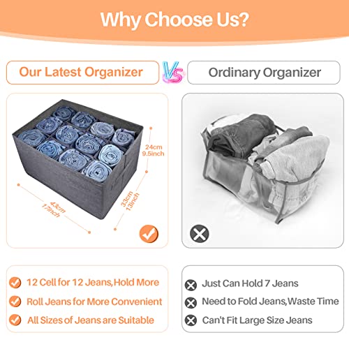 4Pcs Closet Organizers and Storage Bins for Clothes - 12 Cell Drawers Organizer Grid Storage Box for Jeans Pants Sweater T-shirts, Wardrobe Shelf Dividers Closets Organization