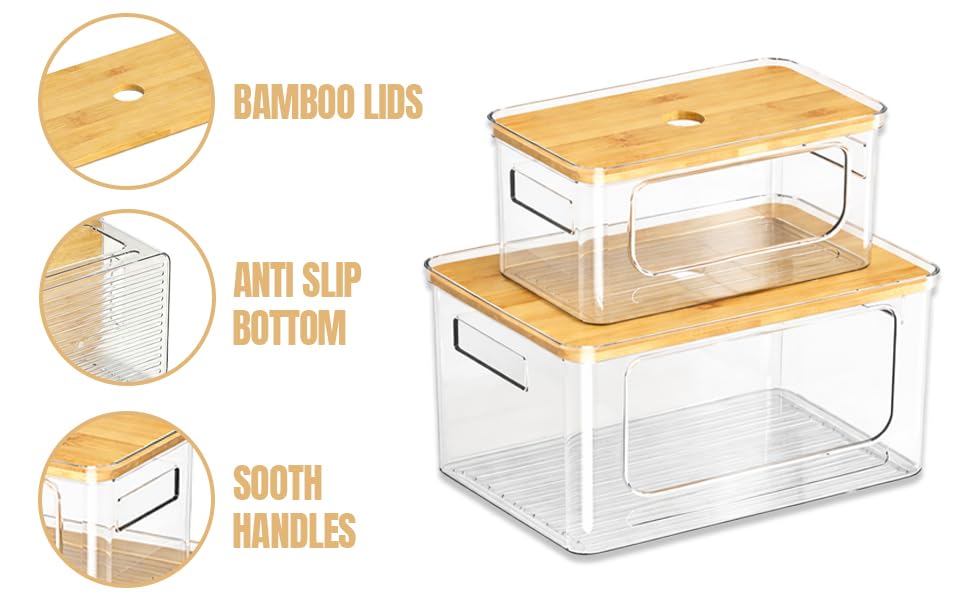 2 Pack Trash Bag Dispenser with Anti-Slip Pads (XL+S) - Stackable Garbage Bag Dispenser with Bamboo Lid and Anti-Slip Bottom, Laundry Room, Pantry, Under Sink Organizer and Storage