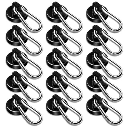 DIYMAG Magnetic Hooks,Black 15 Pack 70LBS Heavy Duty Magnet Hooks | Neodymium Strong Swivel Carabiner Magnet Hooks with Swivel Carabiner,Great for Your Refrigerator and Magnetic Surfaces