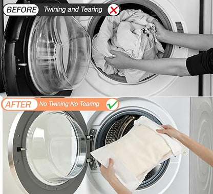 Cotton Mesh Laundry Bags, Set of 4, XXL, XL, L, M, with Hidden Zipper | Mesh Laundry Bags for Delicates, Dye-Free Natural Wash Bags for Lingerie & Sensitive Fabrics