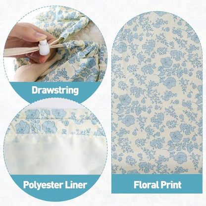 Laundry Bag Backpack for Dorm & Travel, 29 x 18" Large Dirty Bag | Cute Blue Floral College Clothes Pouch with Straps and Handles. Ideal for Apartment, Camp and Portable Bag for Laundromat