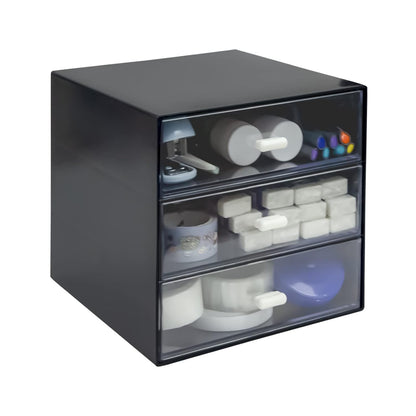 Desk Organizer with Drawer, Desk Storage Box (3 drawer, Black) | [Plastic Office Stationery Supplies Organizers] [Desktop Organizer for Office School Home ]