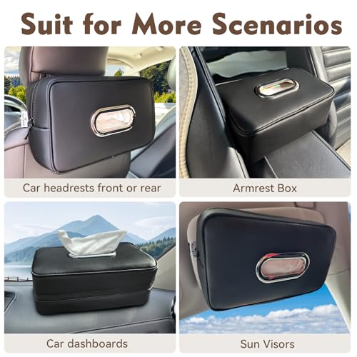 Noaman Upgraded Large Car Tissue Holder Premium PU Leather Tissues Box Cover Backseat Rectangular Napkin Holder for Car Fits for 120 Standard Kleenex Tissues Box for Car Organization Accessories Black
