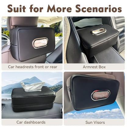 Noaman Upgraded Large Car Tissue Holder Premium PU Leather Tissues Box Cover Backseat Rectangular Napkin Holder for Car Fits for 120 Standard Kleenex Tissues Box for Car Organization Accessories Black