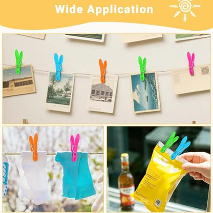 48 Pcs Colorful Plastic Clothes Pins with Clothespin Bag, Clothespins Basket Heavy Duty Laundry Clothes Pins Clips with Springs, Clothes Drying Line Pegs Towel Clips Picture Clips Food Clips