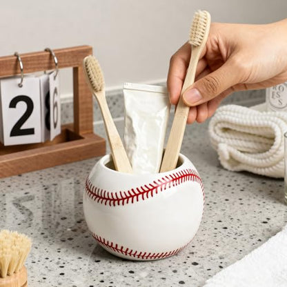 Gaolinci Baseball Shape Ceramic Toothbrush Holder, Bathroom Countertop Tumblers, Makeup Brush Storage