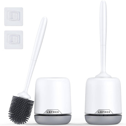 2 Pack Silicone Toilet Bowl Brush and Holder Set with Ventilated Holder, Floor Standing & Wall Mounted Toilet Scrubber