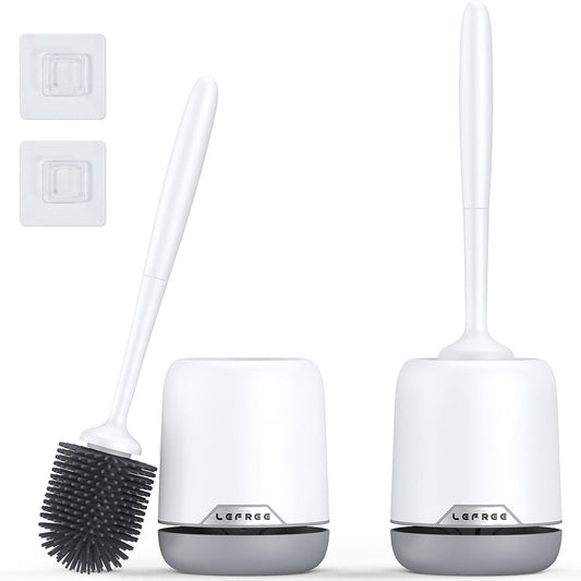 2 Pack Silicone Toilet Bowl Brush and Holder Set with Ventilated Holder, Floor Standing & Wall Mounted Toilet Scrubber