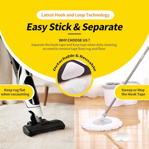 PHIXBEAR 16 Sets Super Adhesive Carpet Pad Gripper, Heavy Duty Hook and Loop Strips Rug Tape for Hardwood Floors Tile, Rug Corners to Hold Rug Down, Keep Area Rugs Safe and in Place