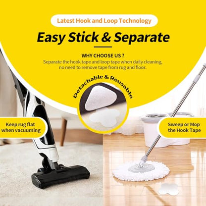 PHIXBEAR 16 Sets Super Adhesive Carpet Pad Gripper, Heavy Duty Hook and Loop Strips Rug Tape for Hardwood Floors Tile, Rug Corners to Hold Rug Down, Keep Area Rugs Safe and in Place