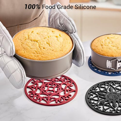SMARTAKE 6 Set Silicone Trivet Mats for Hot Dishes Pots and Pans (Black) | Heat Resistant Pots and Pans Holders, Non-Slip Flexible Pads Coasters for Countertops Table, Modern Kitchen Decor Accessories